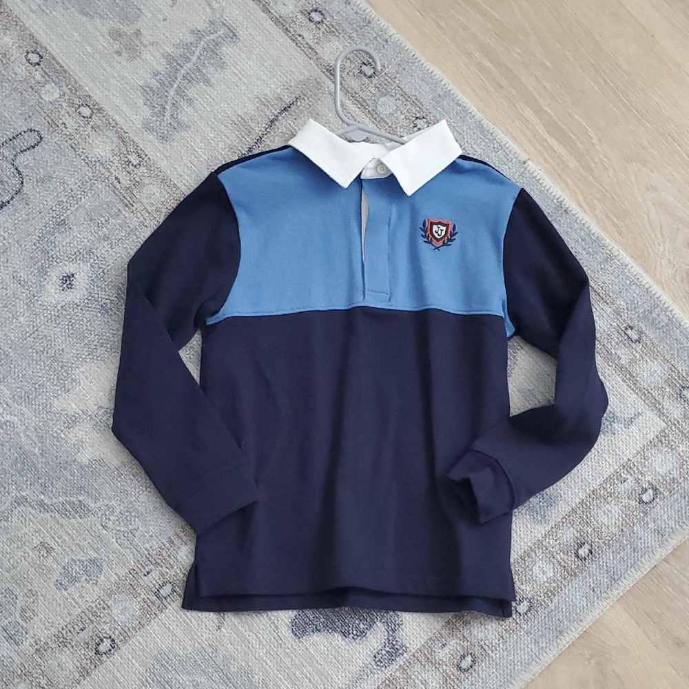 Janie and Jack Boys Blue Long Sleeve Collared Rugby Shirt Top Sz7